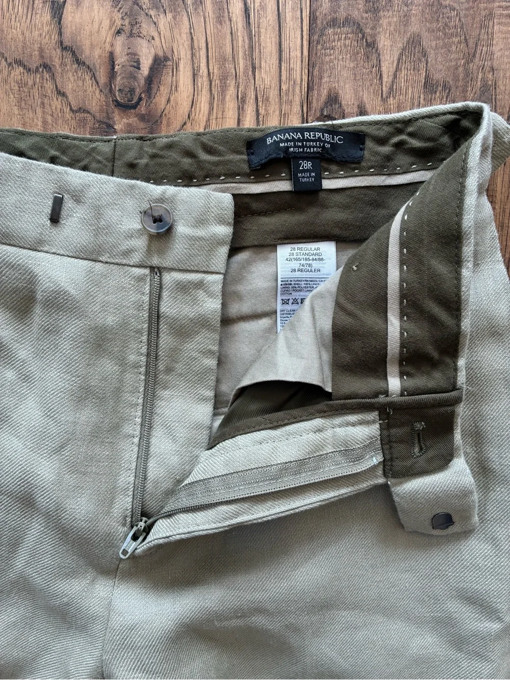 Banana Republic Irish Linen Tapered Tuxedo Pants in Light Beige